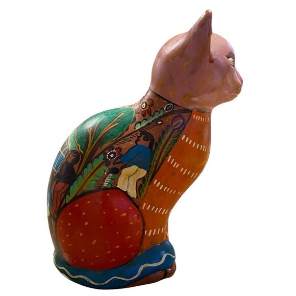 Unknown Other - Mexican VTG Talavera Folk Art Colorful Pottery Painted Sitting Cat Figurine